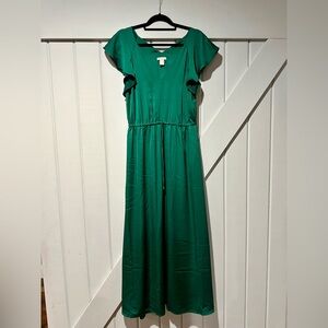 H & M Emerald Green Flutter Sleeve Maxi Dress, Size 10